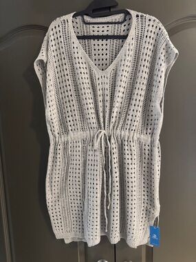 Cupshe Crochet Swim Cover-Up gray super soft pullover drawstring vacation mode